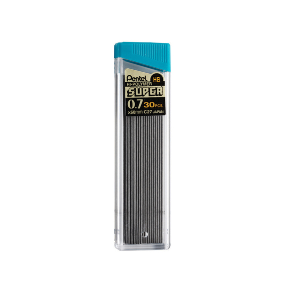 Pentel HB Super Hi-Polymer Leads, 0.7mm, Black, 30 Leads/Pack, PK12 C27HB